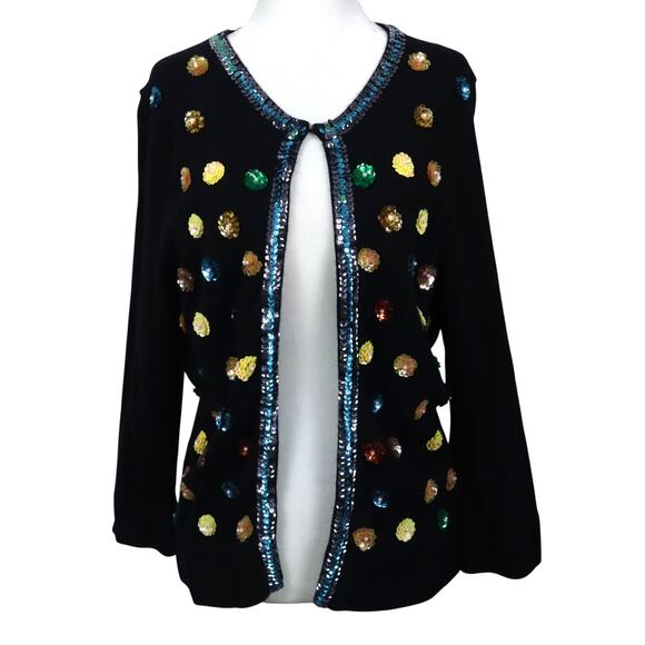 INC International Concepts Sequin Christmas Cardigan Angora Rabbit Hair Large - Picture 1 of 8